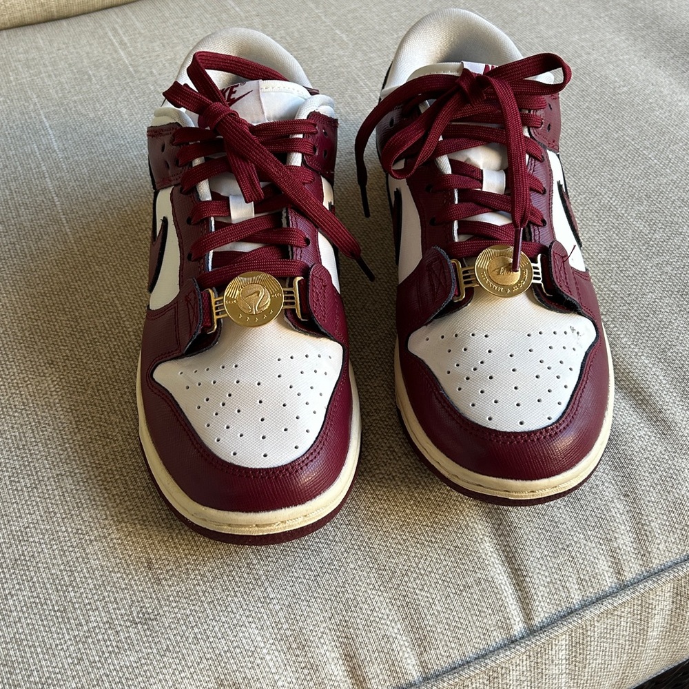 Nike Dunks Burgundy with Gold Embellishment Size 8.5